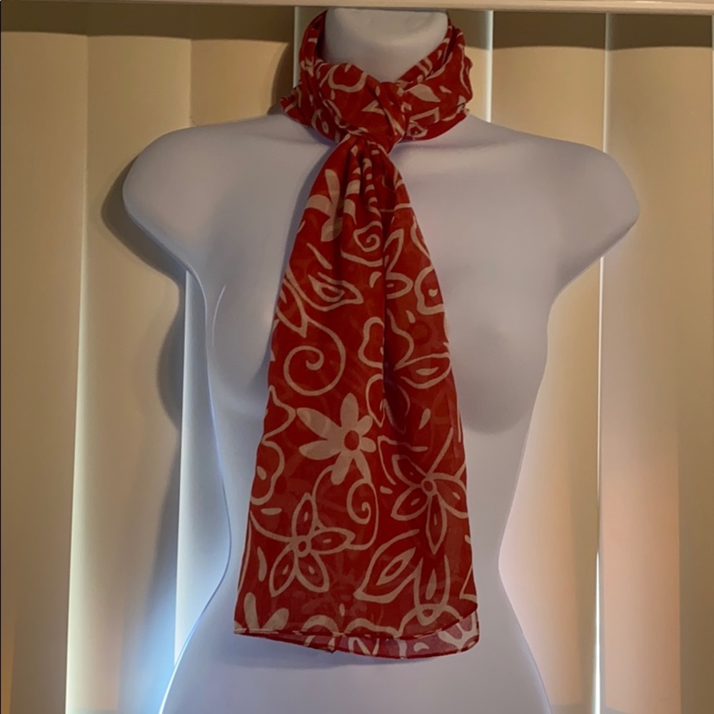 Vintage Red & White Floral Retro Scarf